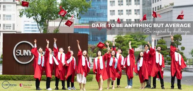 SUNY Korea graduates celebrating on campus